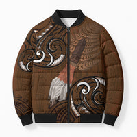 New Zealand Taiaha Bomber Puffer Jacket Maori Weapon Silver Fern Maori Pattern