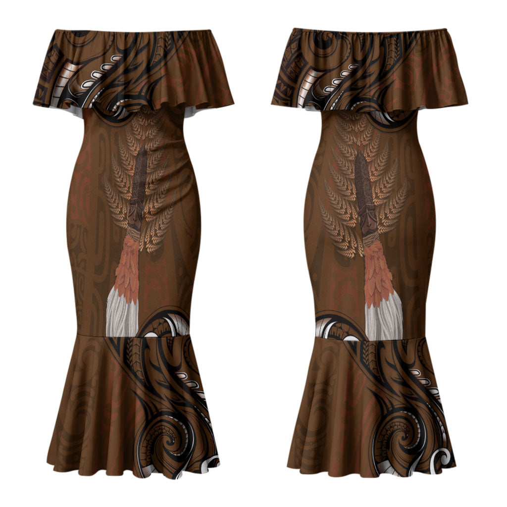 New Zealand Taiaha Couples Matching Mermaid Dress and Hawaiian Shirt Maori Weapon Silver Fern Maori Pattern