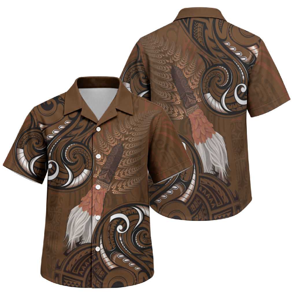 New Zealand Taiaha Family Matching Off Shoulder Short Dress and Hawaiian Shirt Maori Weapon Silver Fern Maori Pattern