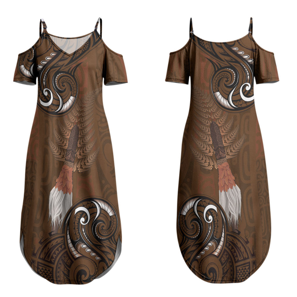 New Zealand Taiaha Family Matching Summer Maxi Dress and Hawaiian Shirt Maori Weapon Silver Fern Maori Pattern