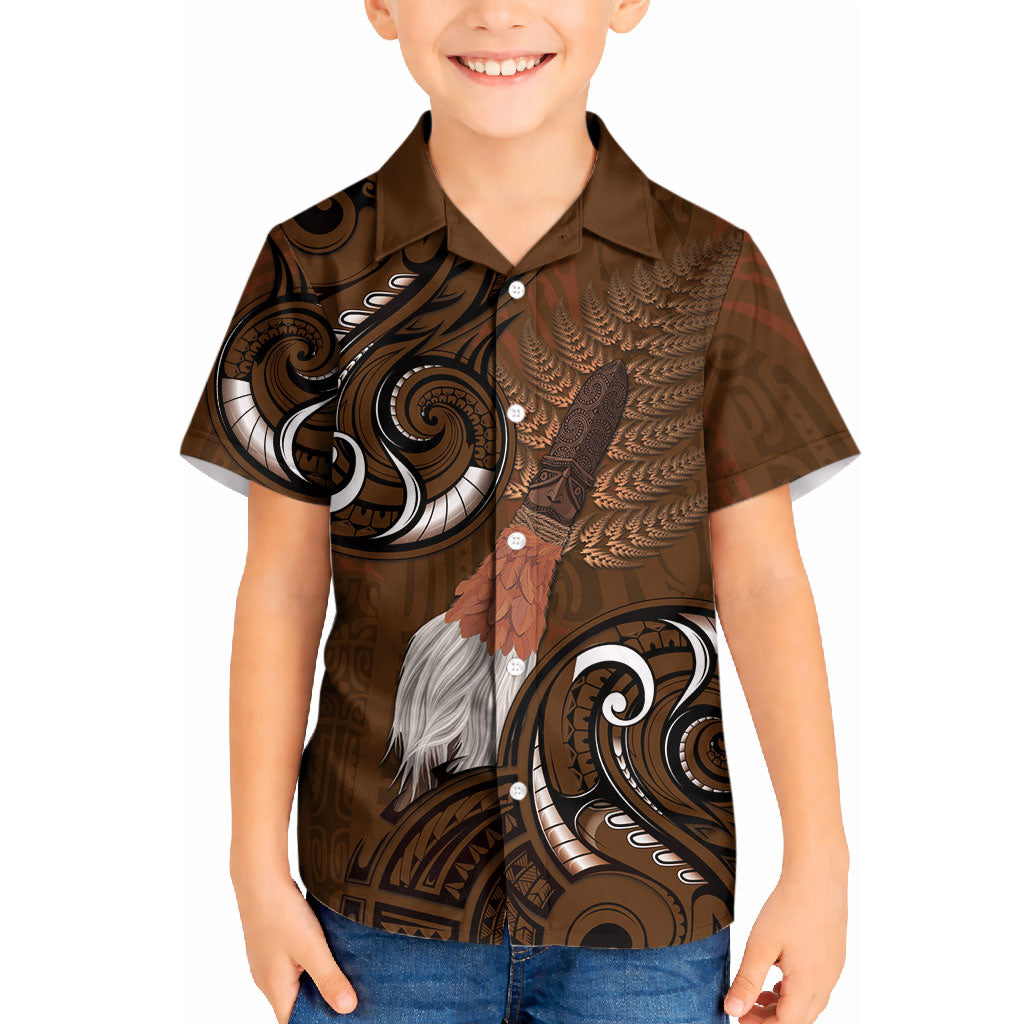 New Zealand Taiaha Kid Hawaiian Shirt Maori Weapon Silver Fern Maori Pattern