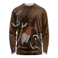 New Zealand Taiaha Long Sleeve Shirt Maori Weapon Silver Fern Maori Pattern