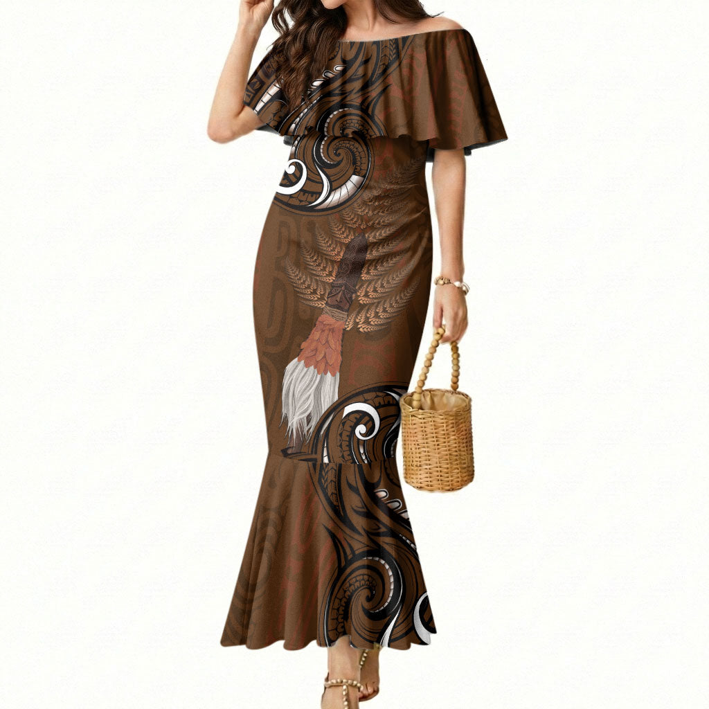 New Zealand Taiaha Mermaid Dress Maori Weapon Silver Fern Maori Pattern