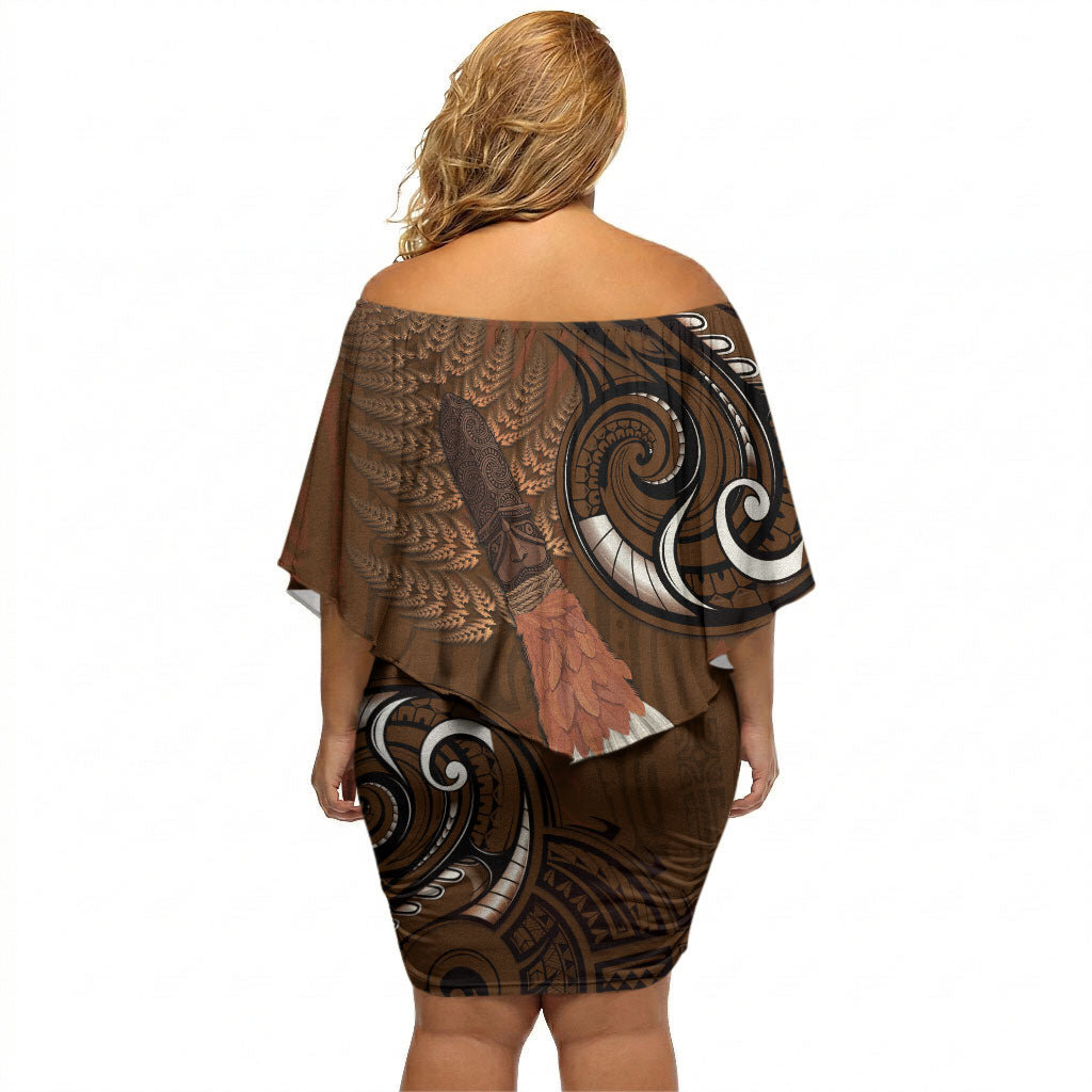 New Zealand Taiaha Off Shoulder Short Dress Maori Weapon Silver Fern Maori Pattern