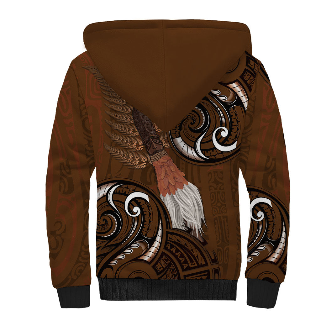 New Zealand Taiaha Sherpa Hoodie Maori Weapon Silver Fern Maori Pattern