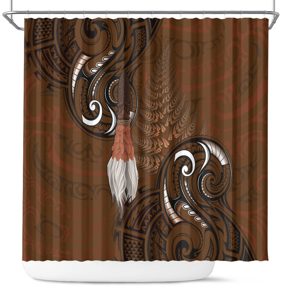 New Zealand Taiaha Shower Curtain Maori Weapon Silver Fern Maori Pattern LT22 Brown - Polynesian Pride