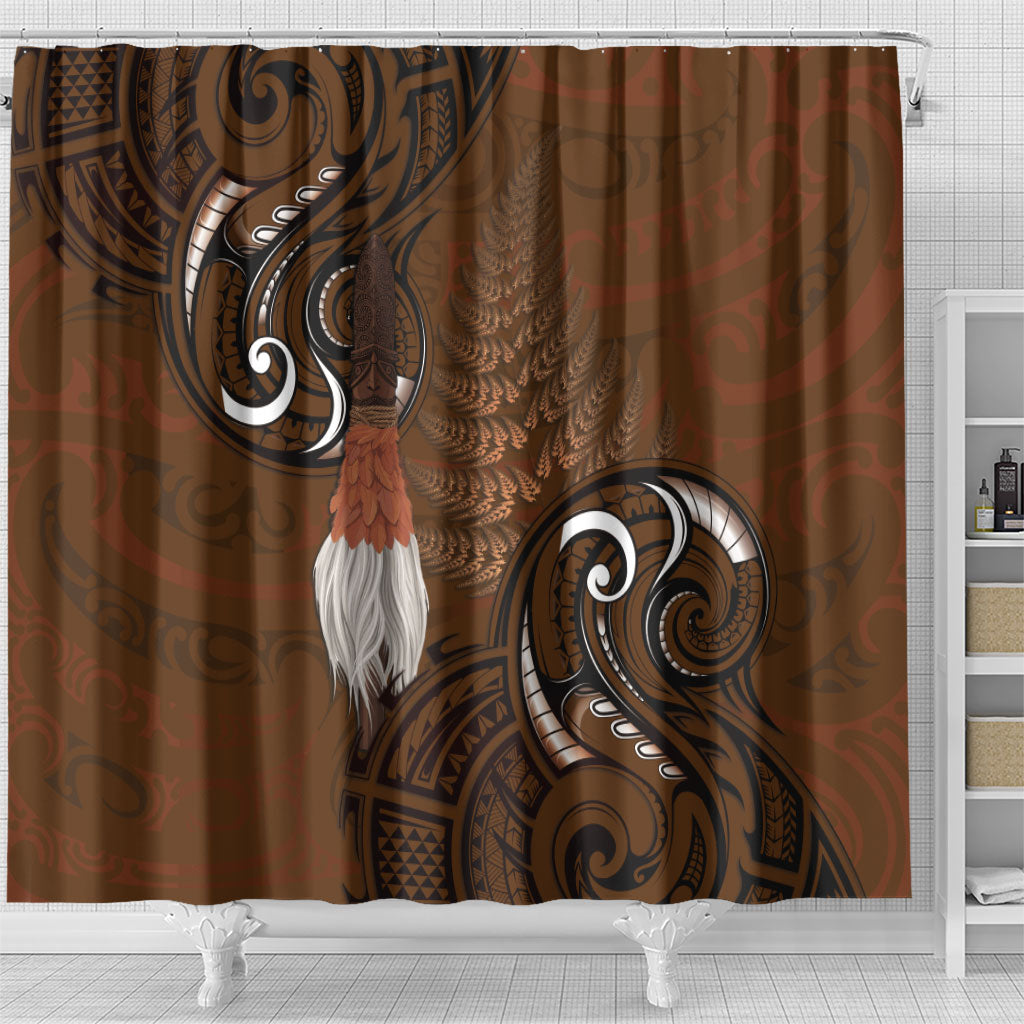 New Zealand Taiaha Shower Curtain Maori Weapon Silver Fern Maori Pattern