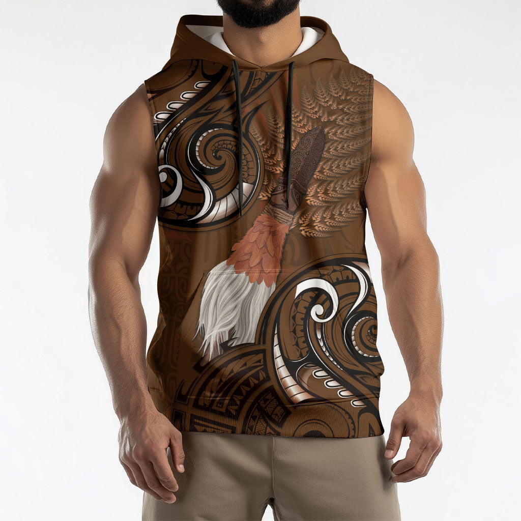 New Zealand Taiaha Sleeveless Hoodie Maori Weapon Silver Fern Maori Pattern