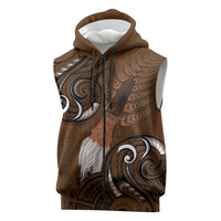 New Zealand Taiaha Sleeveless Zip Hoodie Maori Weapon Silver Fern Maori Pattern
