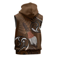 New Zealand Taiaha Sleeveless Zip Hoodie Maori Weapon Silver Fern Maori Pattern