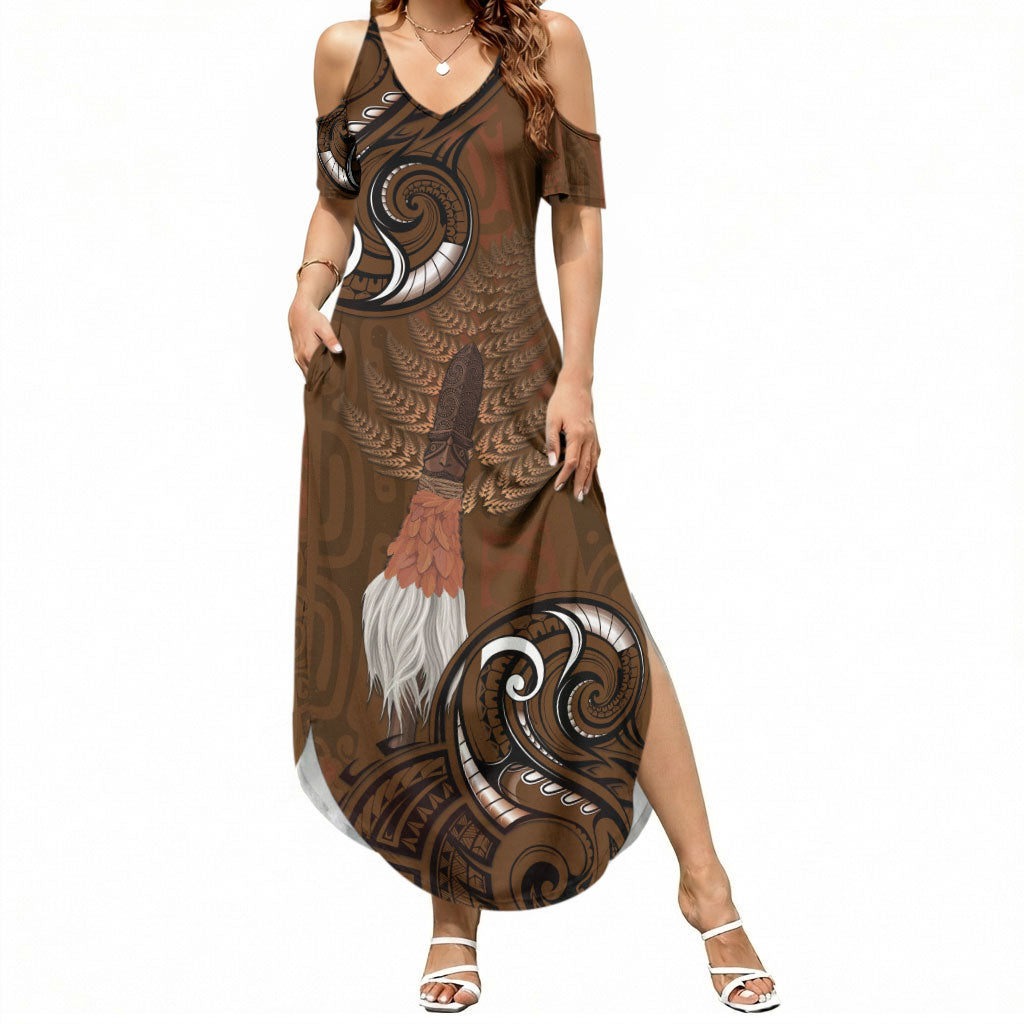 New Zealand Taiaha Summer Maxi Dress Maori Weapon Silver Fern Maori Pattern