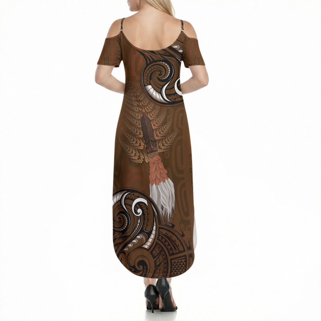 New Zealand Taiaha Summer Maxi Dress Maori Weapon Silver Fern Maori Pattern