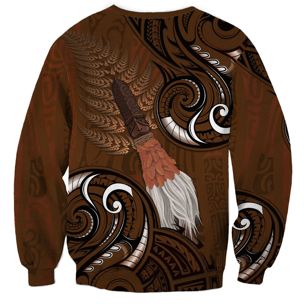 New Zealand Taiaha Sweatshirt Maori Weapon Silver Fern Maori Pattern