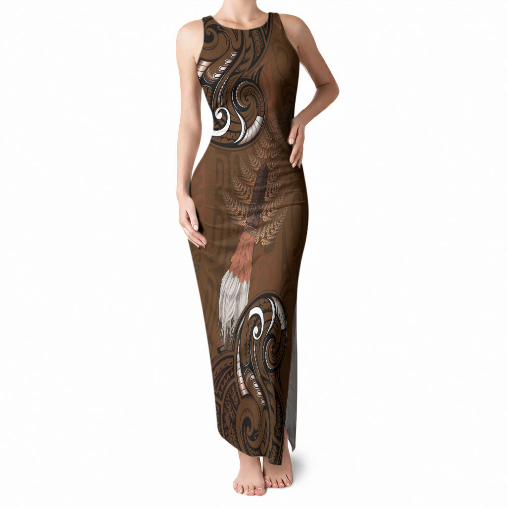 New Zealand Taiaha Tank Maxi Dress Maori Weapon Silver Fern Maori Pattern