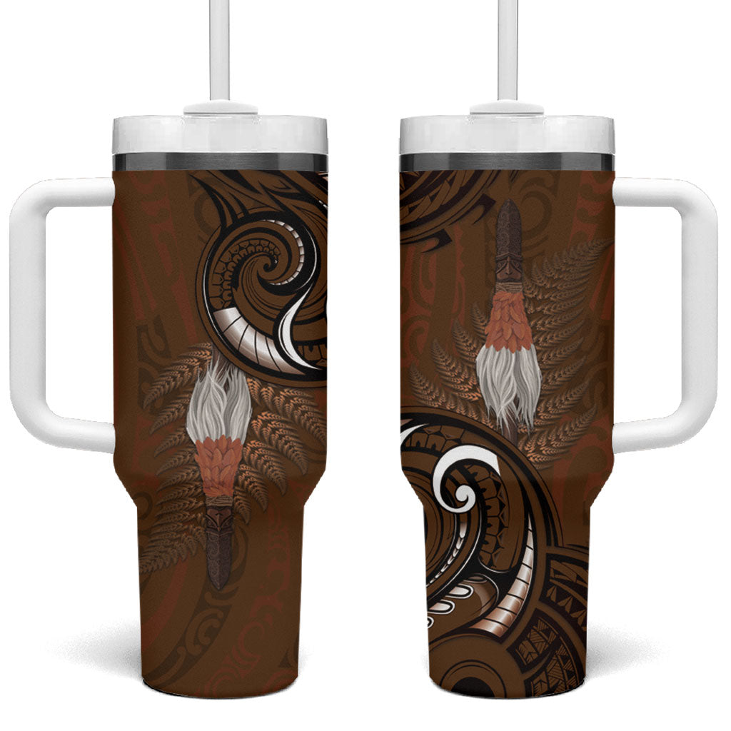 New Zealand Taiaha Tumbler With Handle Maori Weapon Silver Fern Maori Pattern