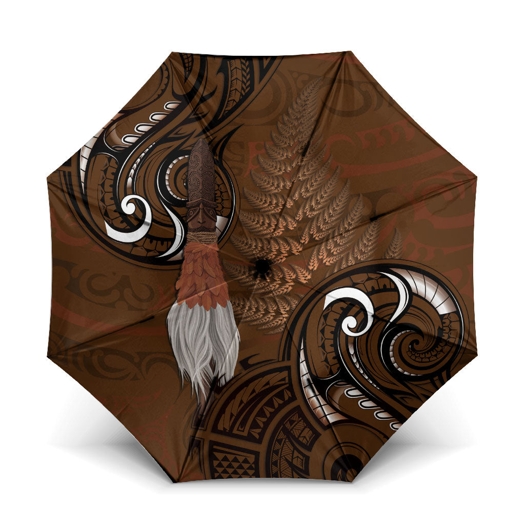 New Zealand Taiaha Umbrella Maori Weapon Silver Fern Maori Pattern LT22 One Size Folded 11.42 inch Opened Diameter 37.4 inch Brown - Polynesian Pride