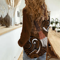 New Zealand Taiaha Women Casual Shirt Maori Weapon Silver Fern Maori Pattern