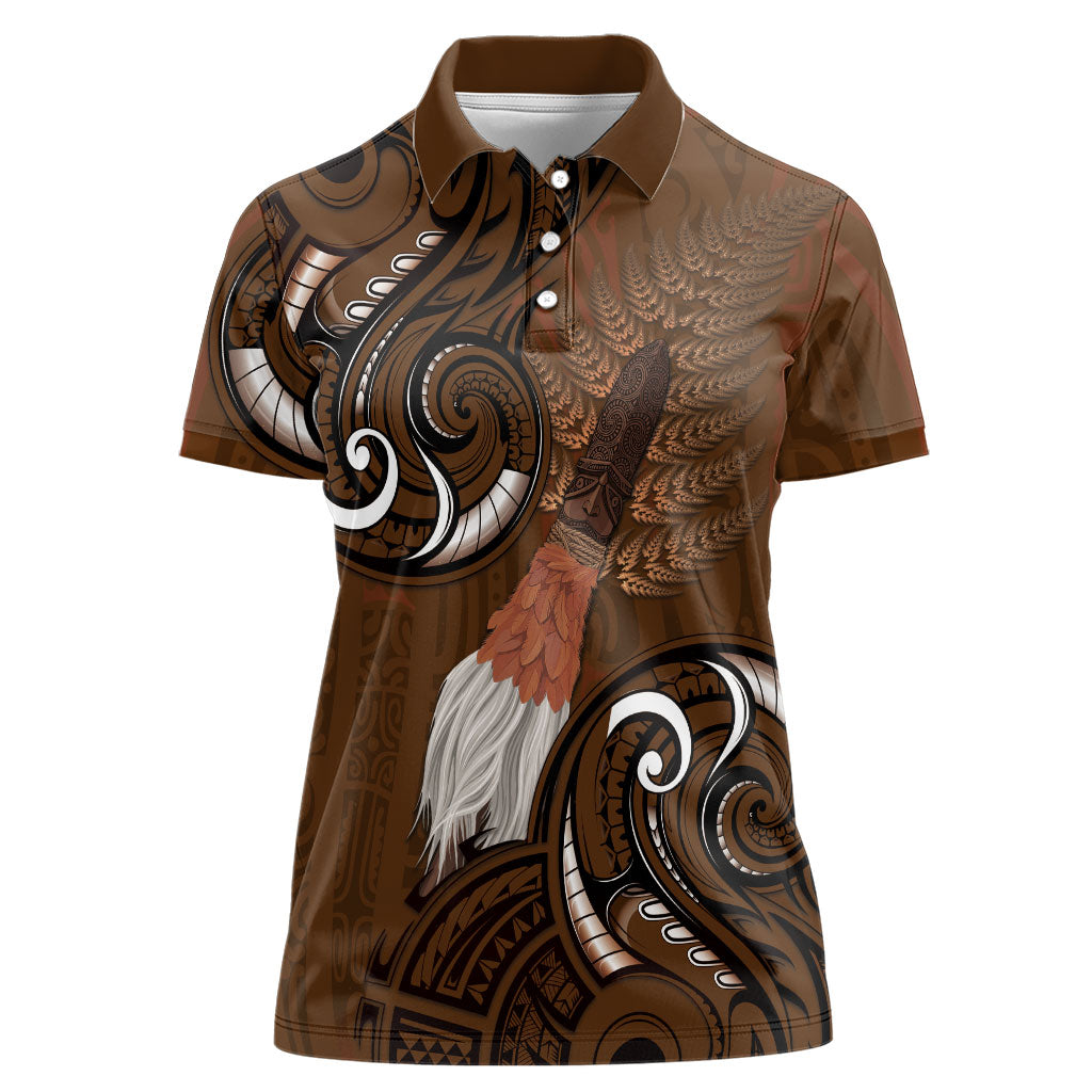 New Zealand Taiaha Women Polo Shirt Maori Weapon Silver Fern Maori Pattern