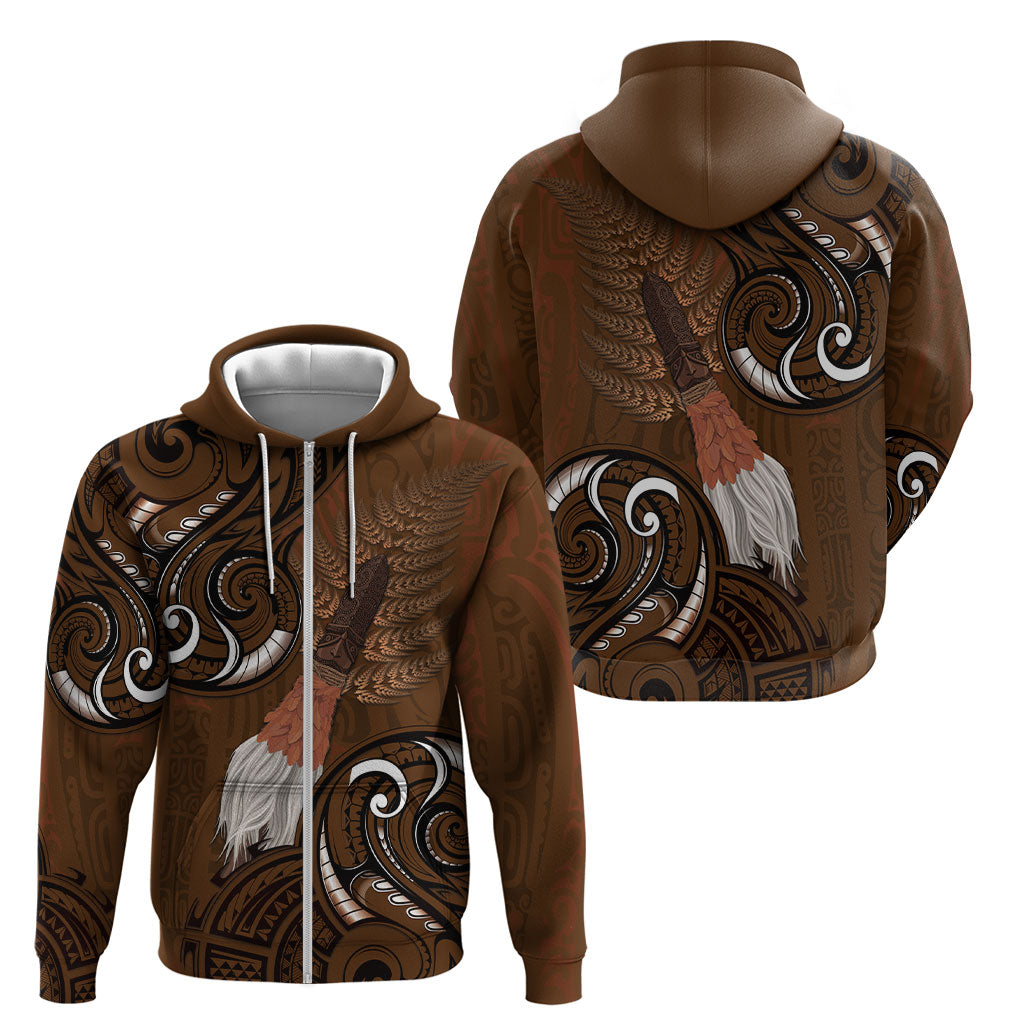 New Zealand Taiaha Zip Hoodie Maori Weapon Silver Fern Maori Pattern