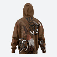 New Zealand Taiaha Zip Hoodie Maori Weapon Silver Fern Maori Pattern