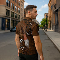 New Zealand Taiaha Zipper Polo Shirt Maori Weapon Silver Fern Maori Pattern