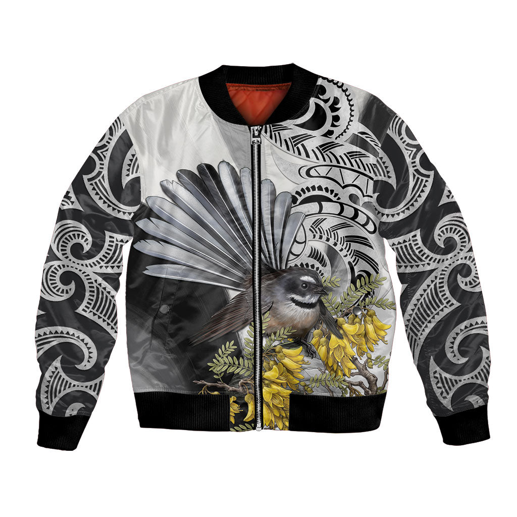 New Zealand Fantail Bird Bomber Jacket Maori Piwakawaka Kowhai Maori Pattern