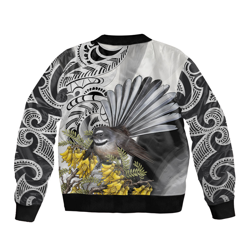 New Zealand Fantail Bird Bomber Jacket Maori Piwakawaka Kowhai Maori Pattern