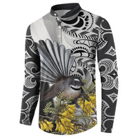 New Zealand Fantail Bird Button Sweatshirt Maori Piwakawaka Kowhai Maori Pattern