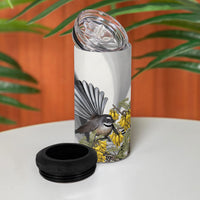 New Zealand Fantail Bird 4 in 1 Can Cooler Tumbler Maori Piwakawaka Kowhai Maori Pattern