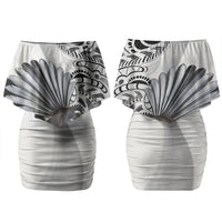 New Zealand Fantail Bird Couples Matching Off Shoulder Short Dress and Hawaiian Shirt Maori Piwakawaka Kowhai Maori Pattern