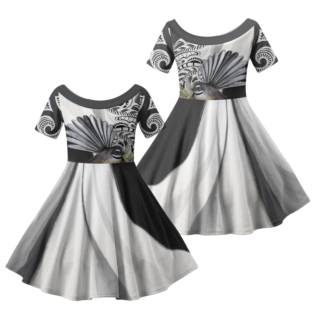 New Zealand Fantail Bird Family Matching Mermaid Dress and Hawaiian Shirt Maori Piwakawaka Kowhai Maori Pattern