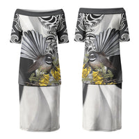 New Zealand Fantail Bird Family Matching Puletasi and Hawaiian Shirt Maori Piwakawaka Kowhai Maori Pattern