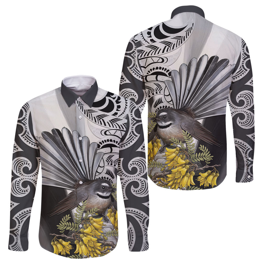 New Zealand Fantail Bird Family Matching Short Sleeve Bodycon Dress and Hawaiian Shirt Maori Piwakawaka Kowhai Maori Pattern