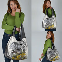 New Zealand Fantail Bird Grocery Bag Maori Piwakawaka Kowhai Maori Pattern