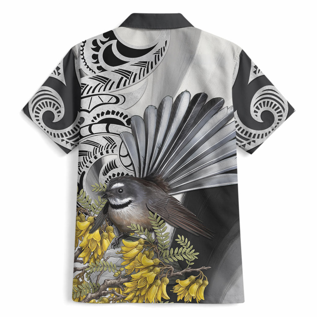 New Zealand Fantail Bird Hawaiian Shirt Maori Piwakawaka Kowhai Maori Pattern