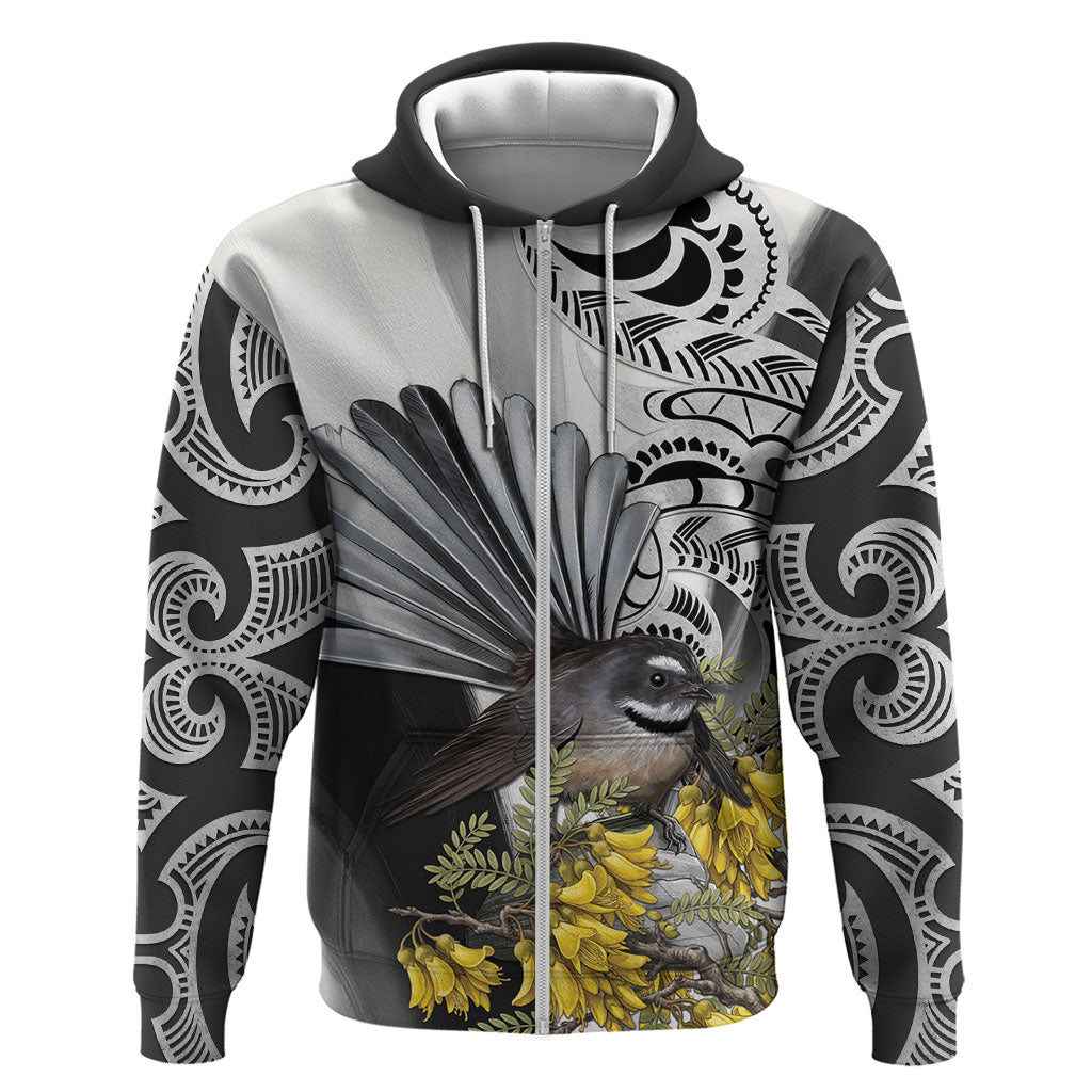 New Zealand Fantail Bird Hoodie Maori Piwakawaka Kowhai Maori Pattern