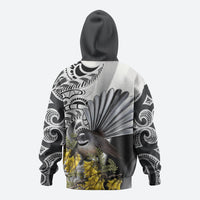 New Zealand Fantail Bird Hoodie Maori Piwakawaka Kowhai Maori Pattern