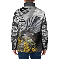 New Zealand Fantail Bird Padded Jacket Maori Piwakawaka Kowhai Maori Pattern