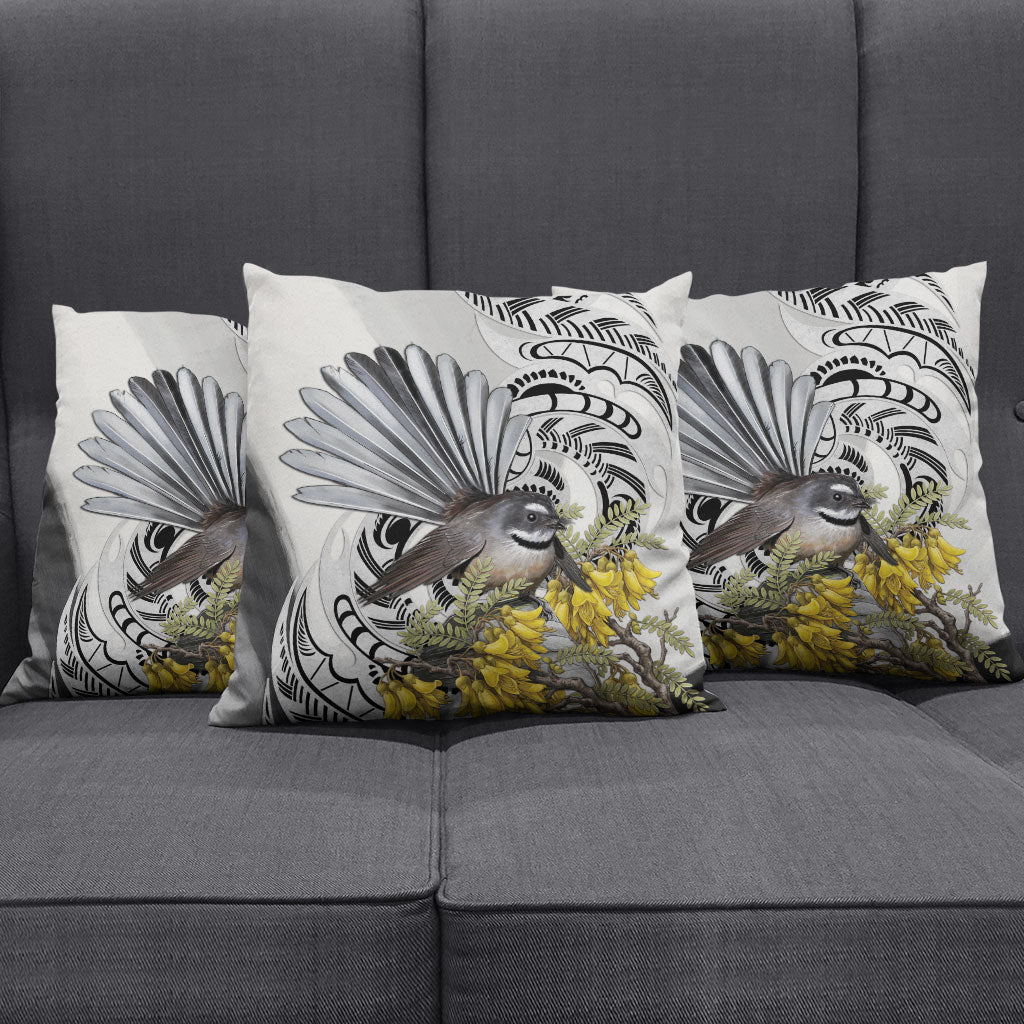 New Zealand Fantail Bird Pillow Cover Maori Piwakawaka Kowhai Maori Pattern