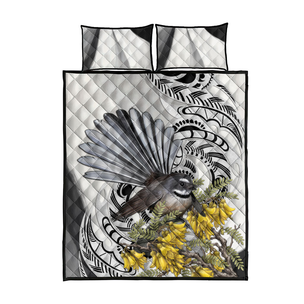 New Zealand Fantail Bird Quilt Bed Set Maori Piwakawaka Kowhai Maori Pattern