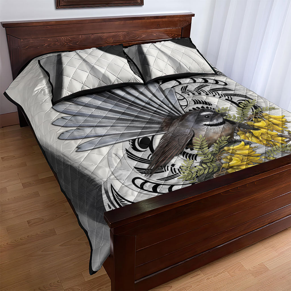 New Zealand Fantail Bird Quilt Bed Set Maori Piwakawaka Kowhai Maori Pattern