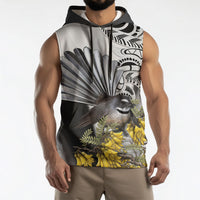 New Zealand Fantail Bird Sleeveless Hoodie Maori Piwakawaka Kowhai Maori Pattern