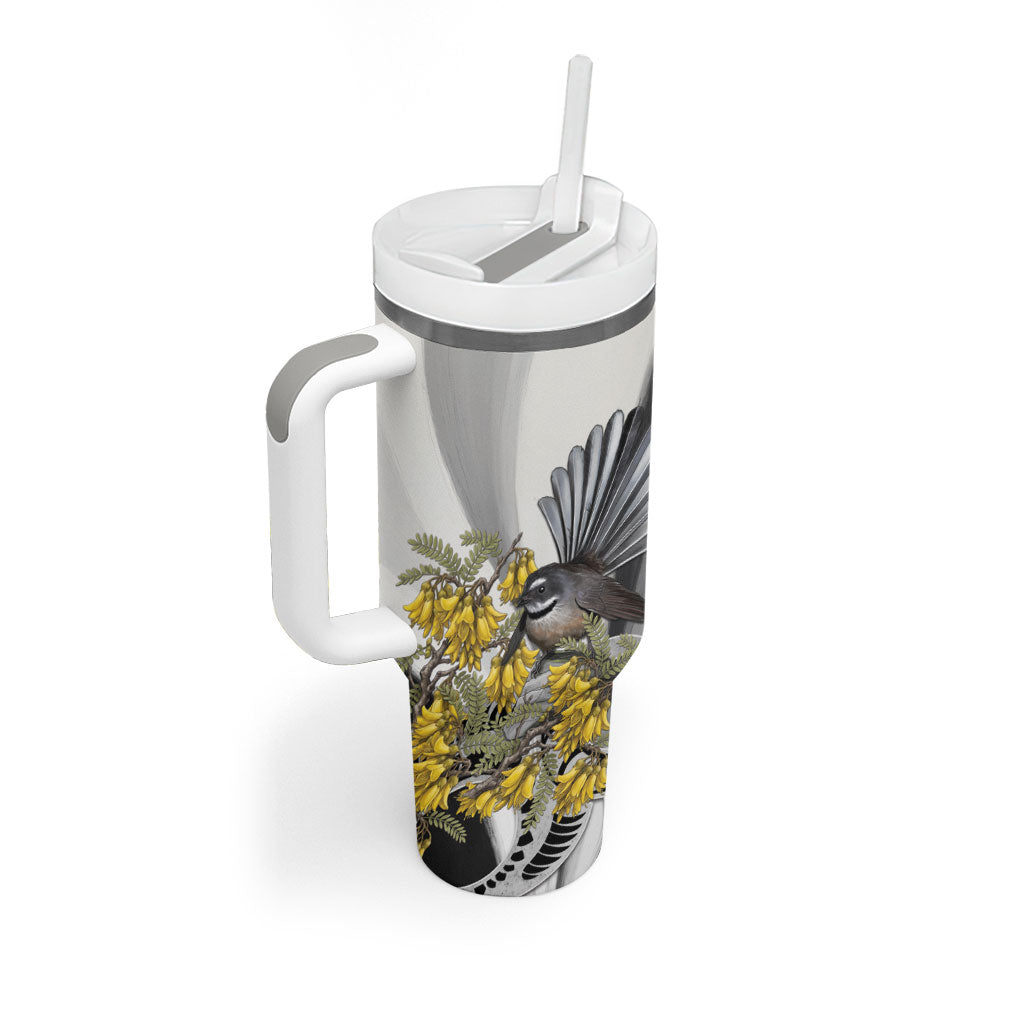 New Zealand Fantail Bird Tumbler With Handle Maori Piwakawaka Kowhai Maori Pattern