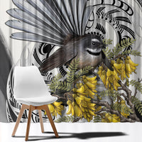 New Zealand Fantail Bird Window Curtain Maori Piwakawaka Kowhai Maori Pattern