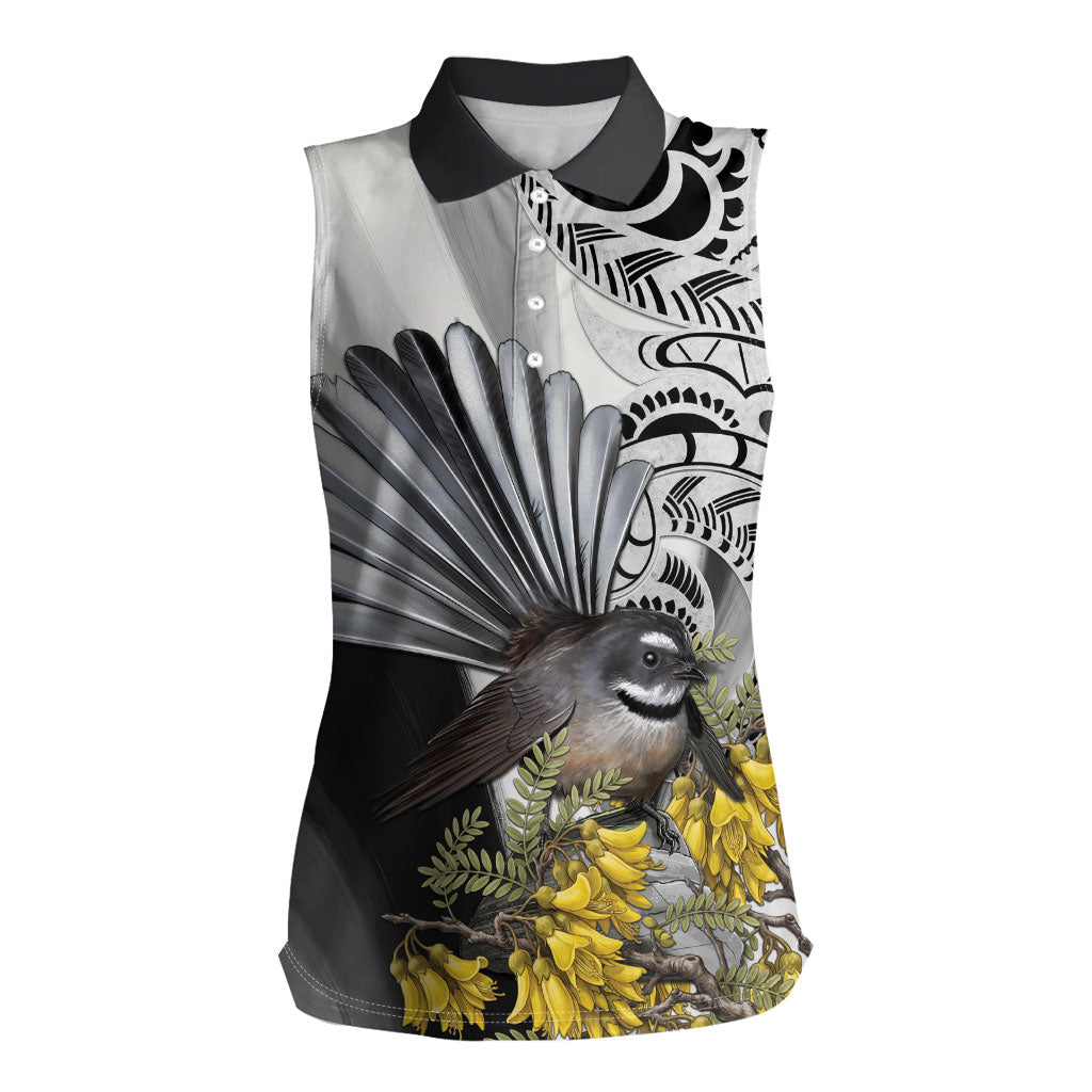 New Zealand Fantail Bird Women Sleeveless Polo Shirt Maori Piwakawaka Kowhai Maori Pattern
