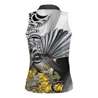 New Zealand Fantail Bird Women Sleeveless Polo Shirt Maori Piwakawaka Kowhai Maori Pattern