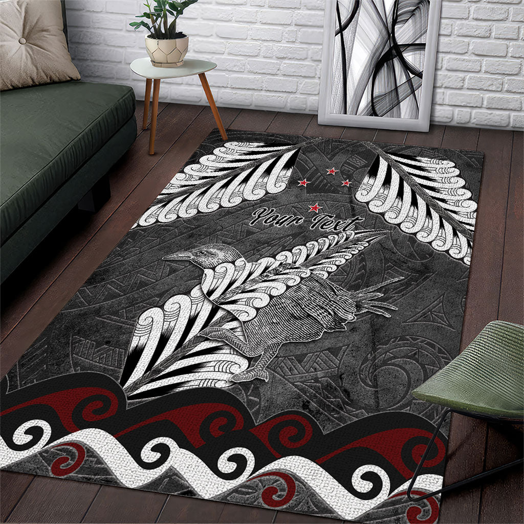 New Zealand Weka Personalised Area Rug Aotearoa Hen Silver Fern Maori Pattern