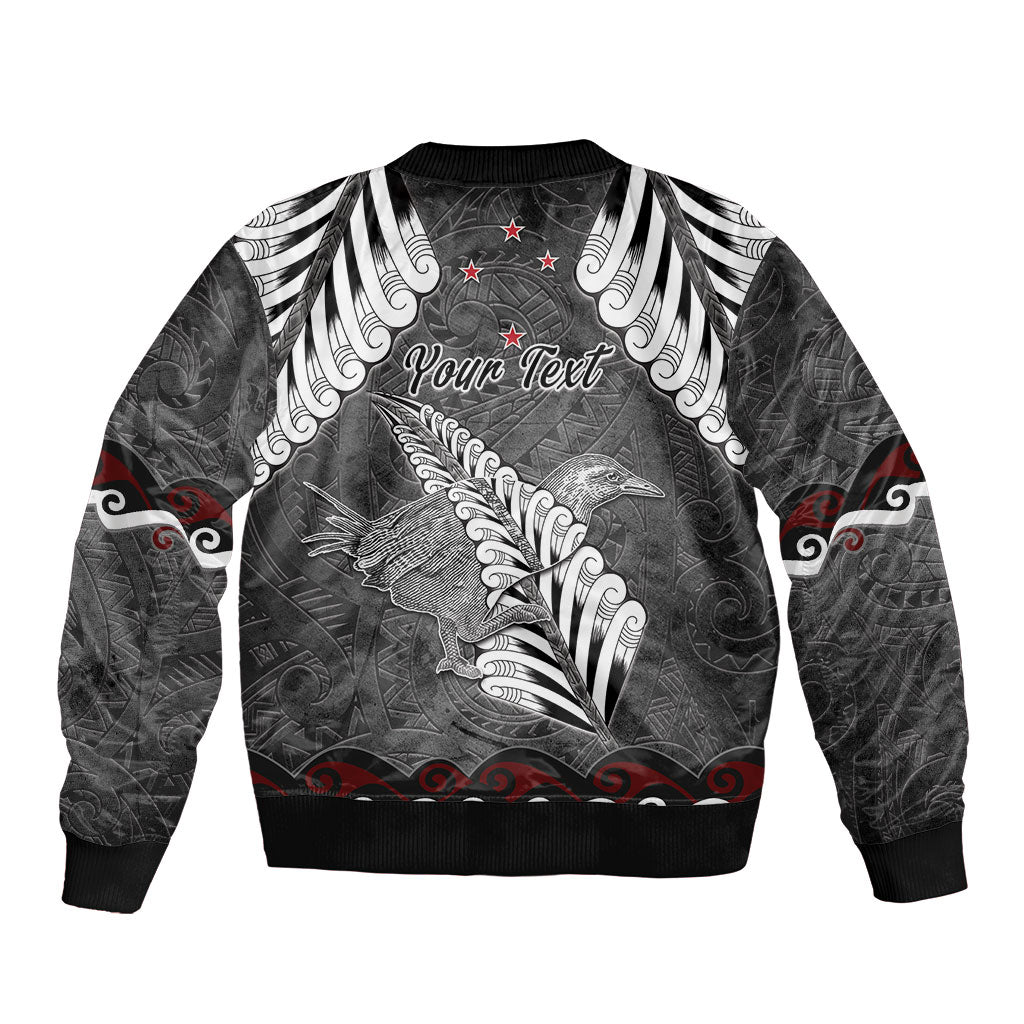 New Zealand Weka Personalised Bomber Jacket Aotearoa Hen Silver Fern Maori Pattern