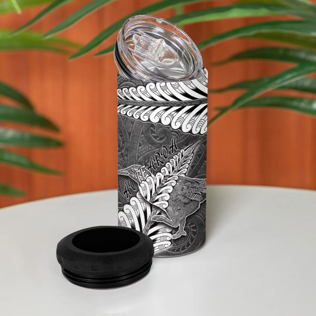 New Zealand Weka Personalised 4 in 1 Can Cooler Tumbler Aotearoa Hen Silver Fern Maori Pattern