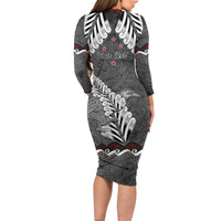 New Zealand Weka Personalised Family Matching Long Sleeve Bodycon Dress and Hawaiian Shirt Aotearoa Hen Silver Fern Maori Pattern LT22 - Polynesian Pride
